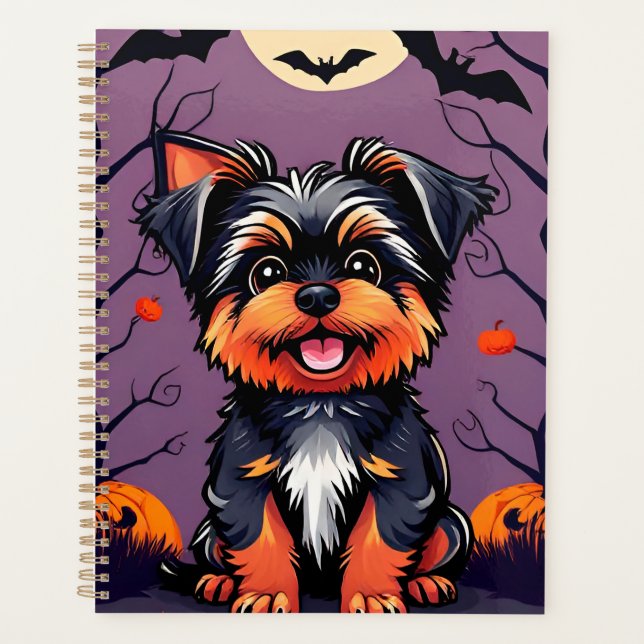 Cute Dog in Halloween Scene With Pumpkins Planner (Front)