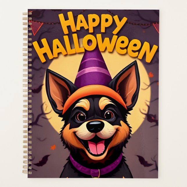 Cute Dog in Halloween Scene With Pumpkins Planner (Front)