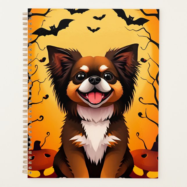 Cute Dog in Halloween Scene With Pumpkins Planner (Front)