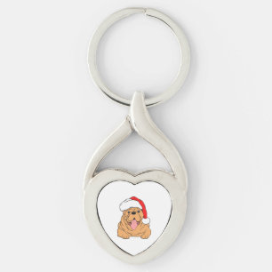 Cute dog in Santa hat 3 Key Ring