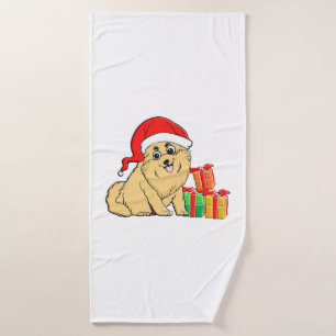 Cute dog in Santa hat Bath Towel