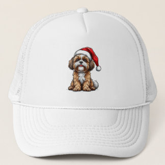 Cute Dog in Santa Hat Celebrating Christmas
