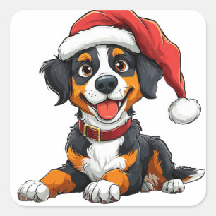 Cute Dog in Santa Hat Celebrating Christmas Square Sticker