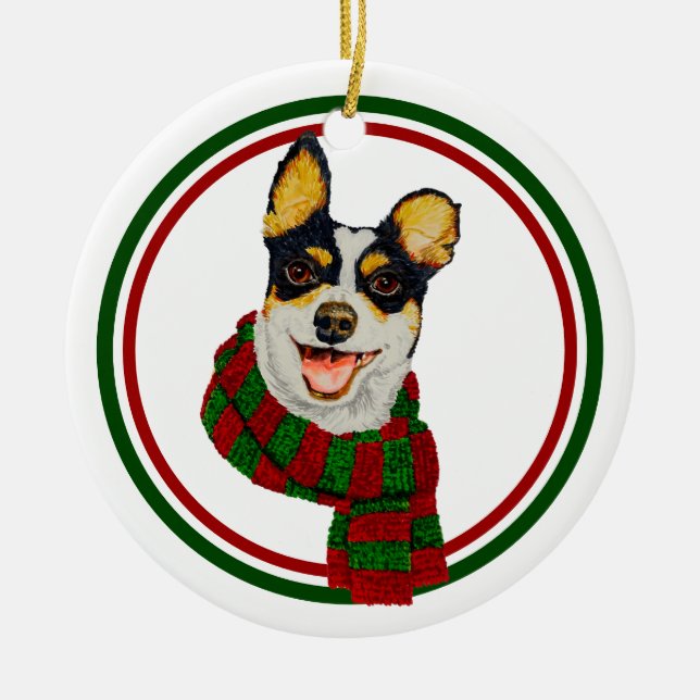Cute Dog In Scarf Ceramic Circle Ornament (Front)