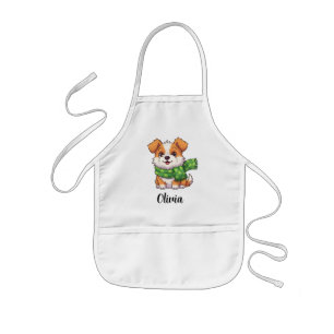 Cute Dog in Shamrock Scarf Kids Apron