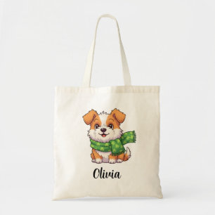 Cute Dog in Shamrock Scarf Tote Bag