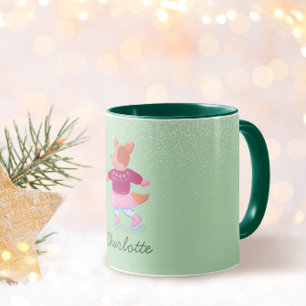 Cute Dog in Sweater Ice Skating Pistachio Green Mug