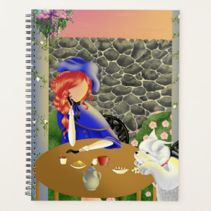 Cute Dog & Lady in Cafe at sunset Planner