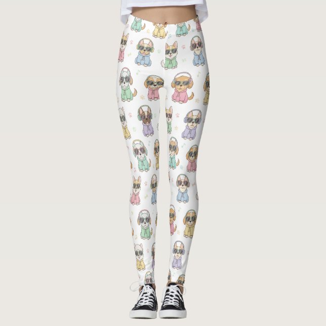 Cute Dog Leggings for Women – Colorful Cartoon (Front)
