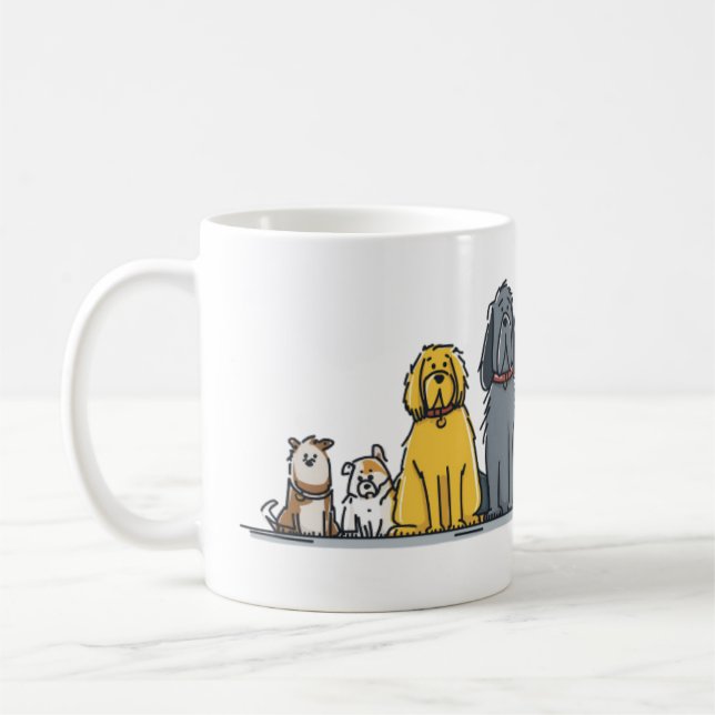 Cute Dog Lineup Illustration - Diverse Puppy Squad Coffee Mug (Left)
