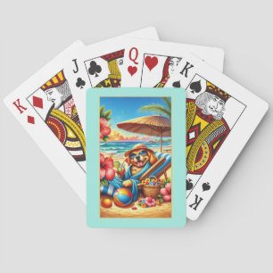 Cute Dog lounging on the Beach Playing Cards