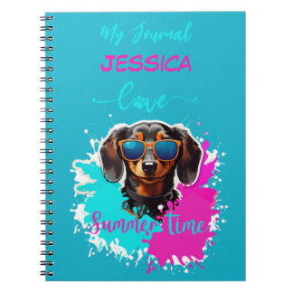 Cute Dog Love Summer Time Pink Blue Notebook
