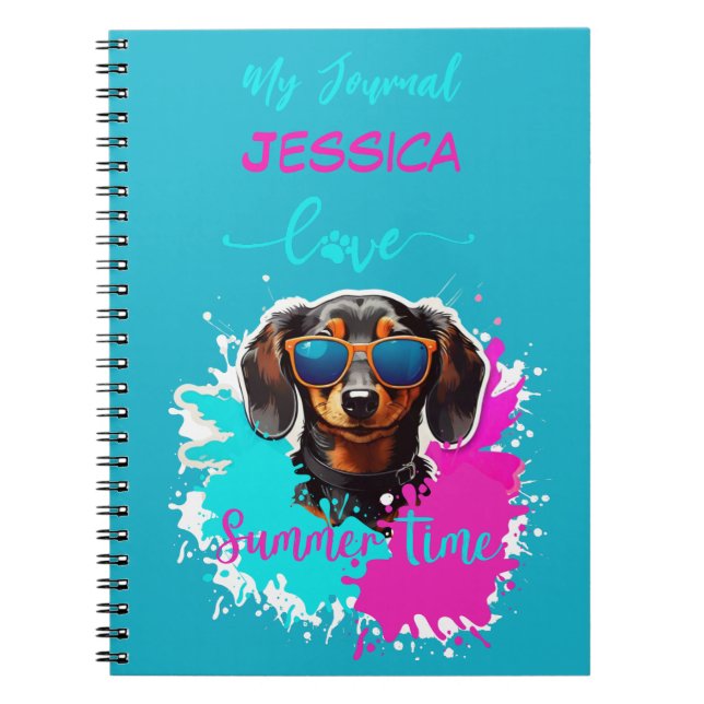 Cute Dog Love Summer Time Pink Blue Notebook (Front)