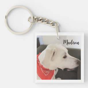 Cute Dog Lover Custom Name White and Orange Key Ring