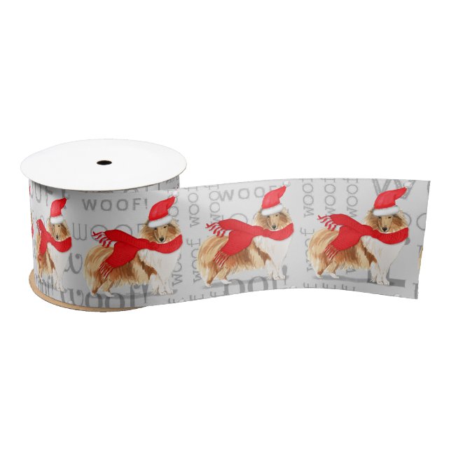 Cute Dog Lover Holiday Rough Collie Christmas Satin Ribbon (Spool)