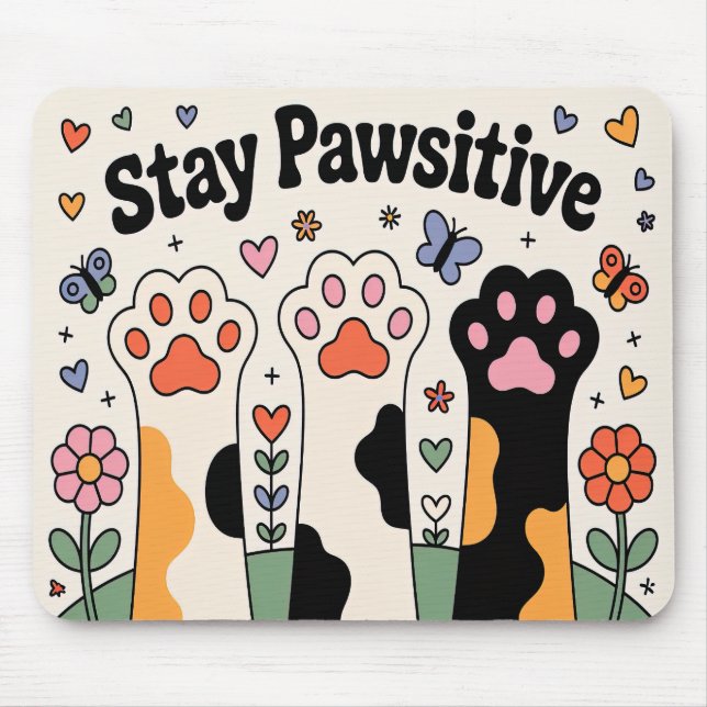 Cute Dog Lover Stay Pawsitive Mouse Mat (Front)