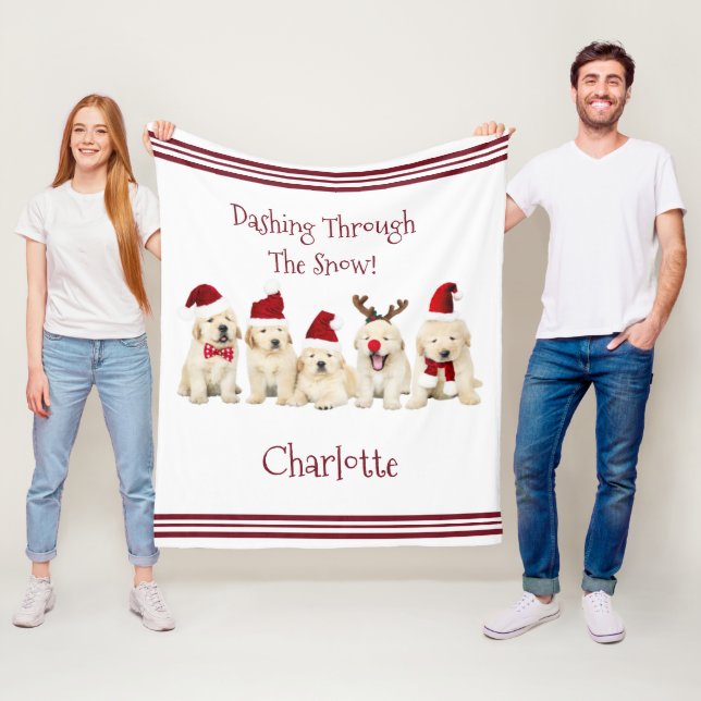 Cute Dog Lovers Christmas Blanket with Name (In Situ)