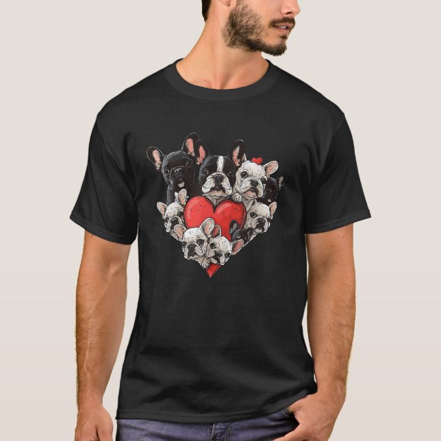 Cute Dog Lovers French Bulldog Heart Valentines Da T-Shirt (Front)