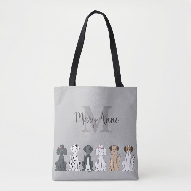 Cute Dog Lovers Monogram Grey Tote Bag (Front)