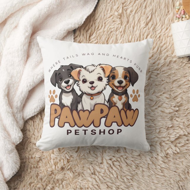 Cute Dog Lovers "Paw Paw Pet Shop" Throw Pillow (Blanket)