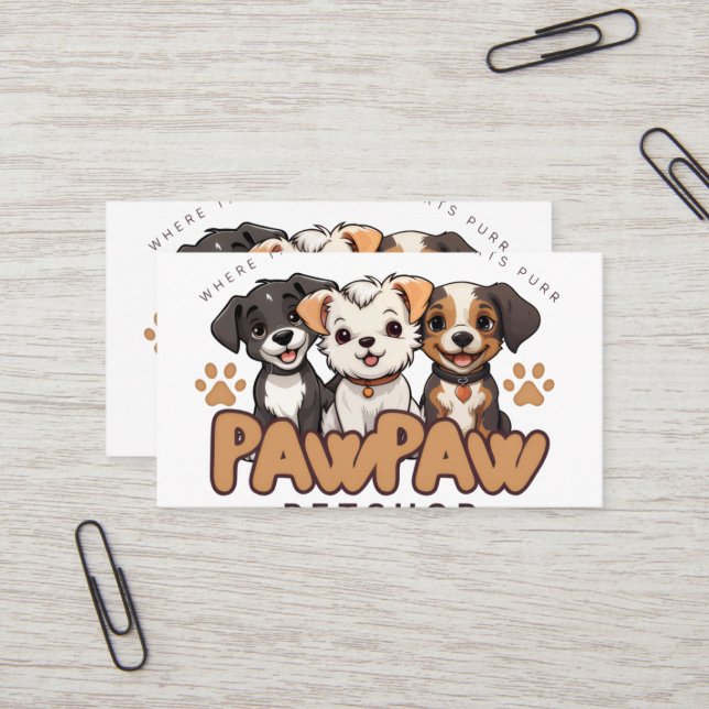 Cute Dog Lovers "Paw Paw Pet Shop" Throw Pillow Business Card (Front/Back In Situ)