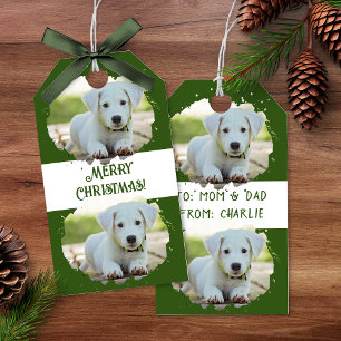 Cute Dog Lovers Personalised Photo Pattern Green Gift Tags