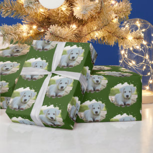 Cute Dog Lovers Personalised Photo Pattern Green Wrapping Paper