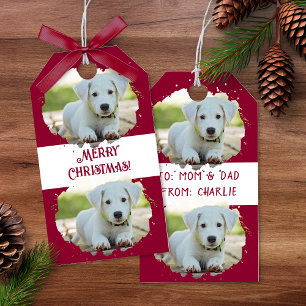 Cute Dog Lovers Personalised Photo Pattern Red Gift Tags