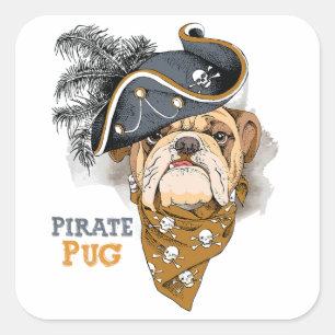 Cute Dog Lovers Pug Pirate Hat Square Sticker
