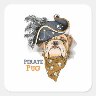 Cute Dog Lovers Pug Pirate Hat Square Sticker