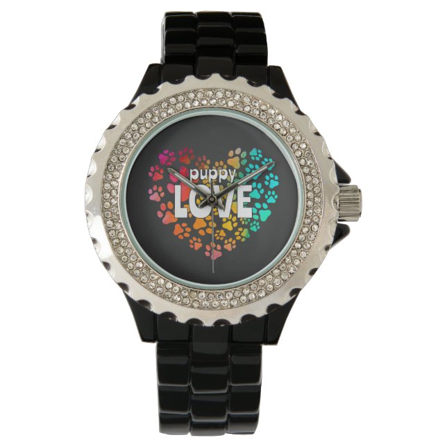 Cute Dog Lover's Puppy Love Design with Paw Prints Watch (Front)