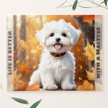 Cute Dog Maltese Puppy Pumpkin Fall Autumn Name Jigsaw Puzzle<br><div class="desc">Cute fall-themed jigsaw puzzle featuring an adorable white watercolor dog Maltese puppy in the autumn leaves. Makes a cute personalised stocking stuffer, small Thanksgiving gift or birthday gift for kids and all the dog lovers. Comes with a cardboard carry-case with a puzzle image printed on the lid! Easily personalise the...</div>