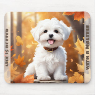 Cute Dog Maltese Puppy Pumpkin Fall Autumn Name Mouse Mat