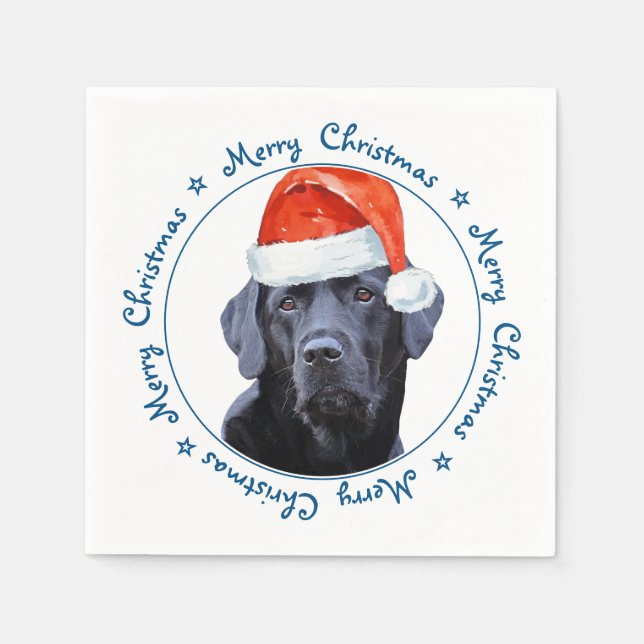 Cute Dog Merry Christmas Black Labrador Napkin (Front)