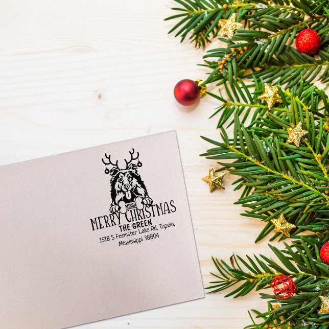 Cute Dog Merry Christmas Return Address  Rubber Stamp (Creator Uploaded)