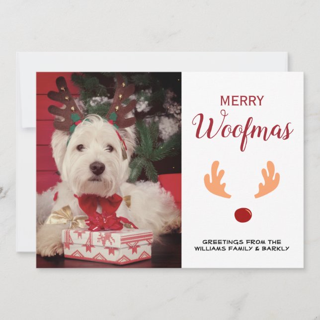 Cute Dog Merry Woofmas Christmas Photo Holiday Card (Front)