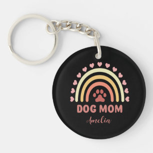 Cute Dog Mom Custom Name Rainbow Pattern Key Ring