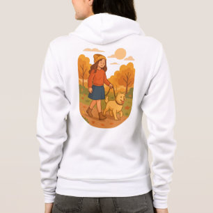 Cute Dog Mom Walking Pup in Cozy Forest Hoodie