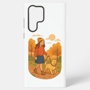 Cute Dog Mom Walking Pup in Cozy Forest Samsung Galaxy Case