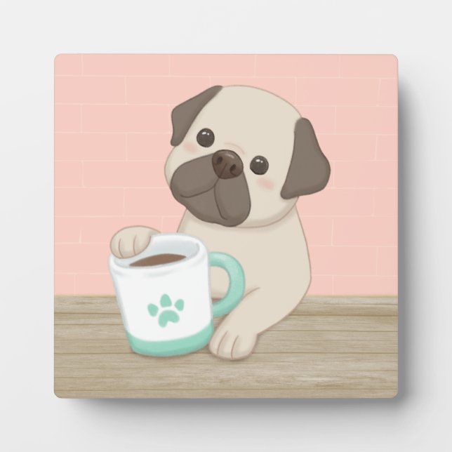 Cute Dog & Mug Illustration Art Plaque (Front)