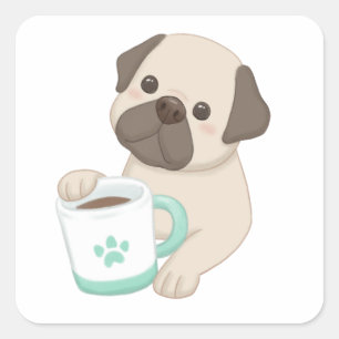 Cute Dog & Mug Illustration Square Sticker