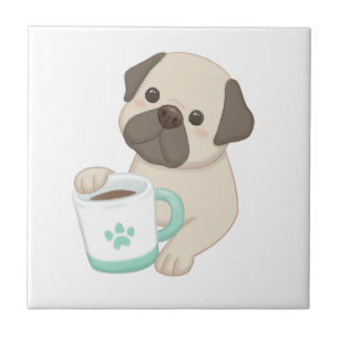 Cute Dog & Mug Illustration Tile