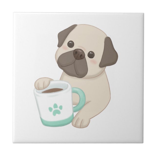 Cute Dog & Mug Illustration  Tile (Front)