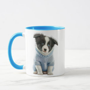 Cute Dog Mug with Blue Jacket and Funny "Sit, Stay