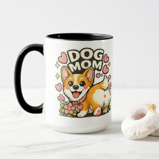 Cute Dog Mum Corgi Sticker Kawaii Flowe,Heart art Mug