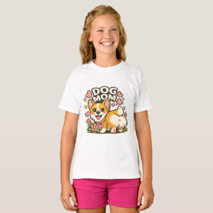 Cute Dog Mum Corgi Sticker Kawaii Flowe,Heart art T-Shirt