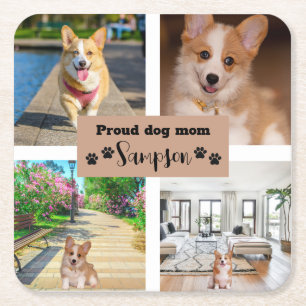 Cute Dog Mum Custom Photo Square Paper Coaster