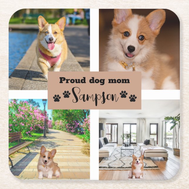 Cute Dog Mum Custom Photo  Square Paper Coaster (Front)