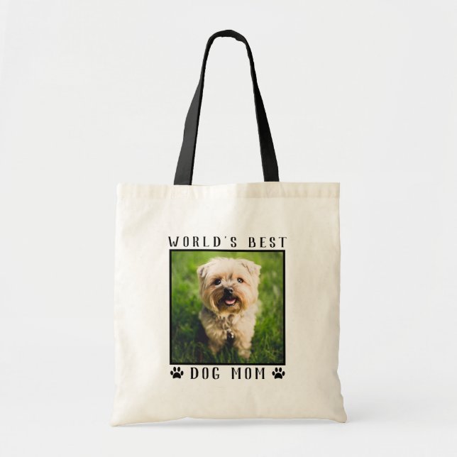 Cute Dog Mum Paw Prints Custom Pet Photo Tote Bag (Front)