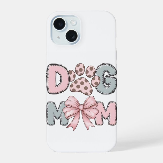 Cute Dog Mum Phone Case | Pink Bow Paw Print Aesth (Back)